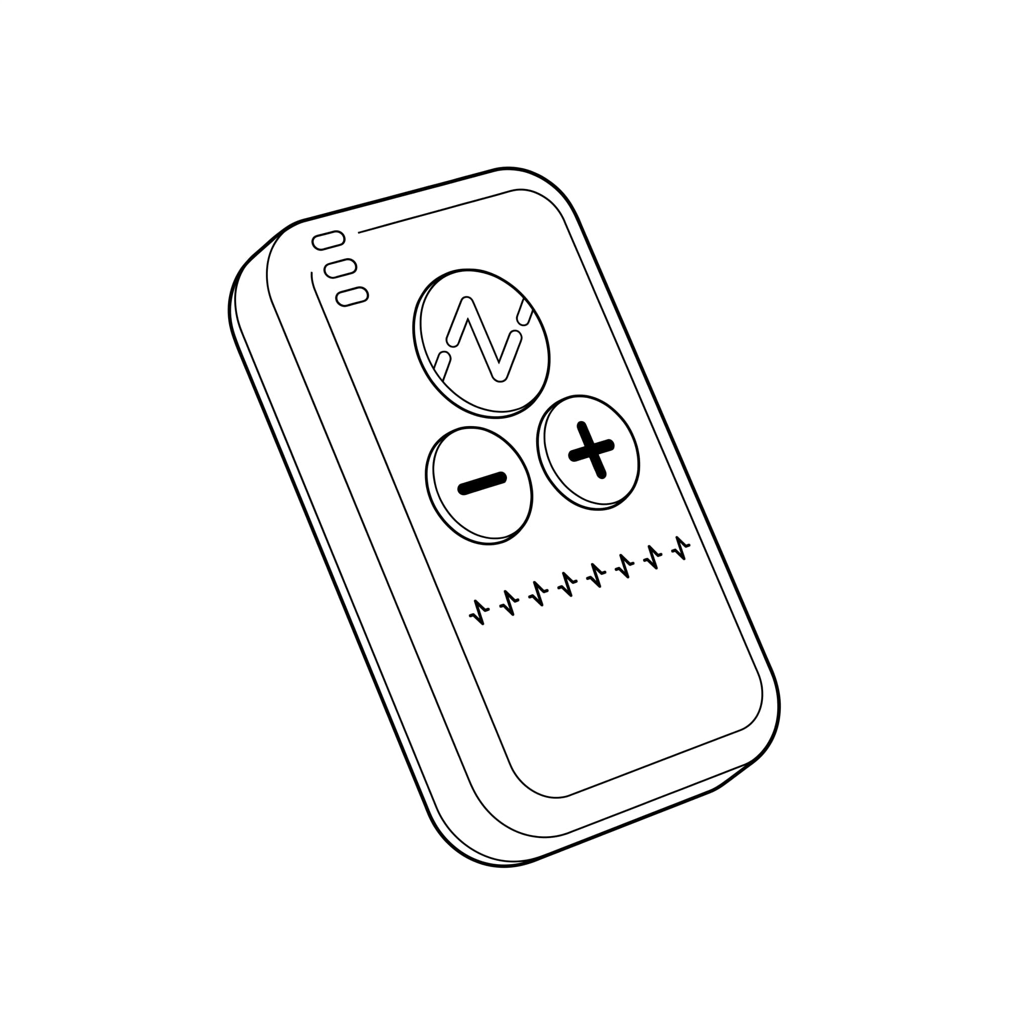Oblique view of the Serenity controller showing the Z, minus, and plus buttons and status indicators.
